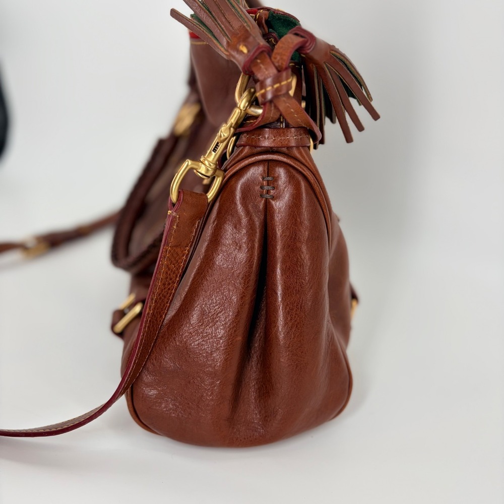 Dooney & Bourke Large Florentine Leather Satchel Chestnut Tassel Strap - Picture 13 of 16
